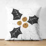 - Suet-K-7147-Gorsel1 - Realhomes Çift Taraflı Beyaz Zeminde Onedraw Çizimli Yaprak Desenli Dijital Baskılı Modern Süet Kırlent Kılıfı Realhomes