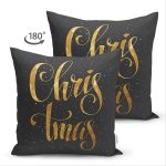 Çift Taraflı Siyah Zeminde Gold Renkli Christmas Yazılı Dijital Baskılı Modern Süet Kırlent Kılıfı Realhomes