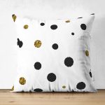 Çift Taraflı Beyaz Zeminde Gold Ve Siyah Renkli Pauntiyeler Modern Süet Yastık Kırlent Kılıfı Realhomes
