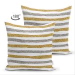 - Suet-K-7155-Gorsel2 - Realhomes Çift Taraflı Beyaz Zeminde Gold Ve Siyah Çizgili Dijital Baskılı Modern Süet Yastık Kırlent Kılıfı Realhomes