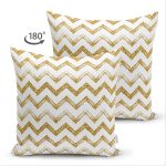 Çift Taraflı Beyaz Zeminde Gold Zigzag Desenli Dijital Baskılı Modern Süet Yastık Kırlent Kılıfı Realhomes