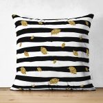 Çift Taraflı Siyah Beyaz Zeminli Gold Yaprak Desenli Dijital Baskılı Modern Süet Yastık Kılıfı Realhomes