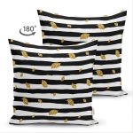 Çift Taraflı Siyah Beyaz Zeminli Gold Yaprak Desenli Dijital Baskılı Modern Süet Yastık Kılıfı Realhomes