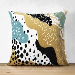 Çift Taraflı Sıyah Beyaz Zeminde Gold Detaylı Renkli Çizim Dijital Baskılı Modern Süet Yastık Kılıfı Realhomes