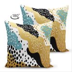 Çift Taraflı Sıyah Beyaz Zeminde Gold Detaylı Renkli Çizim Dijital Baskılı Modern Süet Yastık Kılıfı Realhomes