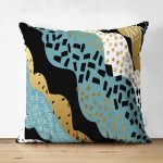 Çift Taraflı Sıyah Beyaz Zeminde Gold Detaylı Renkli Çizim Dijital Baskılı Modern Süet Yastık Kılıfı Realhomes