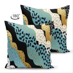 Çift Taraflı Sıyah Beyaz Zeminde Gold Detaylı Renkli Çizim Dijital Baskılı Modern Süet Yastık Kılıfı Realhomes