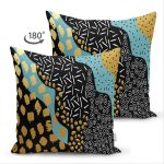 - Suet-K-7174-Gorsel2 - Realhomes  Çift Taraflı Sıyah Beyaz Zeminde Gold Detaylı Renkli Çizim Dijital Baskılı Modern Süet Yastık Kılıfı Realhomes