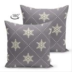 Çift Taraflı Gri Zeminli Kar Tanesi Desenli Dijital Baskılı Modern Süet Yastık Kırlent Kılıfı Realhomes