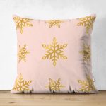 - Suet-K-7176-Gorsel1 - Realhomes Çift Taraflı Pudra Zeminde Gold Renkli Kar Tanesi Desenli Dijital Baskılı Modern Süet Kırlent Kılıfı Realhomes