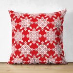 - Suet-K-7187-Gorsel1 - Realhomes Çift Taraflı Kırmızı Zemin Üzerinde Beyaz Kartanesi Desenli Modern Süet Yastık Kırlent Kılıfı Realhomes