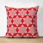 - Suet-K-7188-Gorsel1 - Realhomes  Çift Taraflı Kırmızı Zemin Üzerinde Beyaz Kartanesi Desenli Modern Süet Yastık Kırlent Kılıfı Realhomes