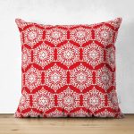 - Suet-K-7190-Gorsel1 - Realhomes Çift Taraflı Kırmızı Zemin Üzerinde Beyaz Kartanesi Desenli Modern Süet Yastık Kırlent Kılıfı Realhomes