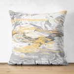 Çift Taraflı Gri Zemin Üzerinde Gold Detaylı Soft Çizim Desenli Modern Süet Yastık Kırlent Kılıfı Realhomes