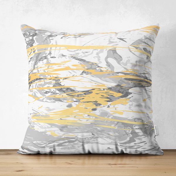 Çift Taraflı Gri Zemin Üzerinde Gold Detaylı Soft Çizim Desenli Modern Süet Yastık Kırlent Kılıfı Realhomes