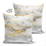 Çift Taraflı Gri Zemin Üzerinde Gold Detaylı Soft Çizim Desenli Modern Süet Yastık Kırlent Kılıfı Realhomes
