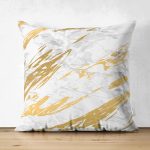 - Suet-K-7194-Gorsel1 - Realhomes  Çift Taraflı Gri Beyaz Zemin Üzerinde Gold Detaylı Çizim Desenli Süet Yastık Kırlent Kılıfı Realhomes