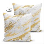 - Suet-K-7194-Gorsel2 - Realhomes  Çift Taraflı Gri Beyaz Zemin Üzerinde Gold Detaylı Çizim Desenli Süet Yastık Kırlent Kılıfı Realhomes