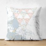 Çift Taraflı Renkli Zemin Üzerinde Üçgen Desenli Dijital Baskılı Modern Süet Yastık Kırlent Kılıfı Realhomes