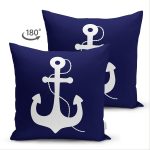 Çift Taraflı Lacivert Zeminli Çapa Desenli Dijital Baskılı Modern Süet Yastık Kırlent Kılıfı Realhomes