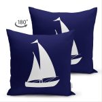 Çift Taraflı Lacivert Zeminli Yelken Desenli Dijital Baskılı Modern Süet Yastık Kırlent Kılıfı Realhomes