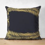 - Suet-K-7207-Gorsel1 - Realhomes Çift Taraflı Siyah Zeminde Gold Detaylı Yaprak Desenli Süet Yastık Kırlent Kılıfı Realhomes