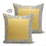 Çift Taraflı Antrasit Zemin Üzerinde Gold Detaylı Çizim Desenli Modern Süet Yastık Kırlent Kılıfı Realhomes