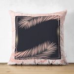 Çift Taraflı Pudra Zemin Üzerinde Yaprak Detaylı Dijital Baskılı Modern Süet Yastık Kırlent Kılıfı Realhomes