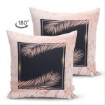 Çift Taraflı Pudra Zemin Üzerinde Yaprak Detaylı Dijital Baskılı Modern Süet Yastık Kırlent Kılıfı Realhomes