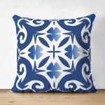 Çift Taraflı Mavi Zemin Üzerinde Çini Desenli Dijital Baskılı Modern Süet Yastık Kırlent Kılıfı Realhomes