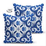 Çift Taraflı Mavi Zemin Üzerinde Çini Desenli Dijital Baskılı Modern Süet Yastık Kırlent Kılıfı Realhomes