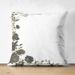 Çift Taraflı Beyaz Zemin Üzerinde Gold Detaylı Yaprak Desenli Modern Süet Yastık Kırlent Kılıfı Realhomes