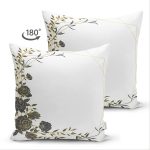 Çift Taraflı Beyaz Zemin Üzerinde Gold Detaylı Yaprak Desenli Modern Süet Yastık Kırlent Kılıfı Realhomes