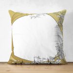 - Suet-K-7219-Gorsel1 - Realhomes Çift Taraflı Gold Zeminli Beyaz Yaprak Desenli Dijital Baskılı Modern Süet Yastık Kırlent Kılıfı Realhomes