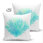 Çift Taraflı Beyaz Zeminde Yeşil Renkli Su Yosunu Desenli Dijital Baskılı Modern Süet Kırlent Kılıfı Realhomes