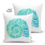 Çift Taraflı Beyaz Zeminde Yeşil Renkli Deniz Kabuğu Desenli Modern Süet Yastık Kırlent Kılıfı Realhomes