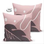 Çift Taraflı Pudra Zeminde Yaprak Desenli Dijital Baskılı Modern Süet Yastık Kırlent Kılıfı Realhomes