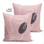 Çift Taraflı Pudra Zeminde Onedraw Çizimli Silüet Dijital Baskılı Modern Süet Yastık Kırlent Kılıfı Realhomes