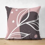 - Suet-K-7235-Gorsel1 - Realhomes Çift Taraflı Pudra Zeminde Beyaz Renkli Yaprak Çizimi Dijital Baskılı Modern Süet Kırlent Kılıfı Realhomes