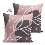 - Suet-K-7235-Gorsel2 - Realhomes Çift Taraflı Pudra Zeminde Beyaz Renkli Yaprak Çizimi Dijital Baskılı Modern Süet Kırlent Kılıfı Realhomes