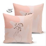 Çift Taraflı Pudra Zeminde Onedraw Çizimli Yaprak Desenli Dijital Baskılı Modern Süet Kırlent Kılıfı Realhomes