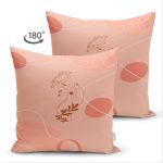 Çift Taraflı Pudra Zeminde Onedraw Çizimli Yaprak Desenli Dijital Baskılı Modern Süet Kırlent Kılıfı Realhomes