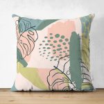 Çift Taraflı Pudra Zeminde Soyut Çizim Detaylı Dijital Baskılı Modern Süet Yastık Kırlent Kılıfı Realhomes