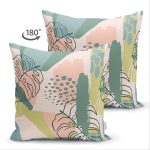 Çift Taraflı Pudra Zeminde Soyut Çizim Detaylı Dijital Baskılı Modern Süet Yastık Kırlent Kılıfı Realhomes