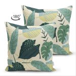 Çift Taraflı Soft Renkli Zemin Üzerinde Koyu Renkli Yaprak Desenli Süet Yastık Kırlent Kılıfı Realhomes