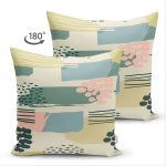 Çift Taraflı Renkli Zemin Üzerinde Soft Çizimli Dijital Baskılı Modern Süet Yastık Kırlent Kılıfı Realhomes