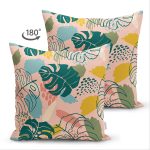 - Suet-K-7249-Gorsel2 - Realhomes Çift Taraflı Pudra Zemin Üzerinde Onedraw Çizimli Yaprak Desenli Süet Yastık Kırlent Kılıfı Realhomes