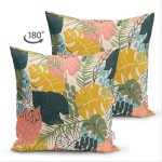 - Suet-K-7251-Gorsel2 - Realhomes  Çift Taraflı Pudra Zeminde Renkli Yaprak Desenli Dijital Baskılı Modern Süet Yastık Kırlent Kılıfı Realhomes