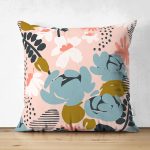 - Suet-K-7253-Gorsel1 - Realhomes Çift Taraflı Pudra Zemin Üzerinde Onedraw Çizimli Yaprak Desenli Süet Yastık Kırlent Kılıfı Realhomes