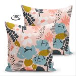 - Suet-K-7253-Gorsel2 - Realhomes Çift Taraflı Pudra Zemin Üzerinde Onedraw Çizimli Yaprak Desenli Süet Yastık Kırlent Kılıfı Realhomes